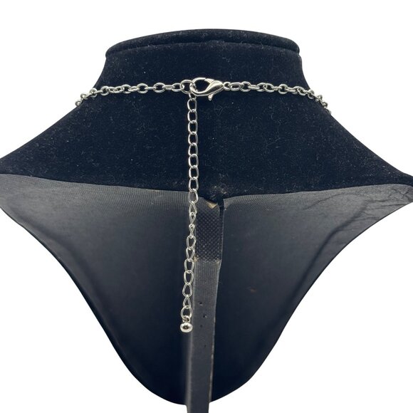 Chunky Multicolor Layered Necklace With Green & Blue Beads On Silver Chain - Picture 3 of 5